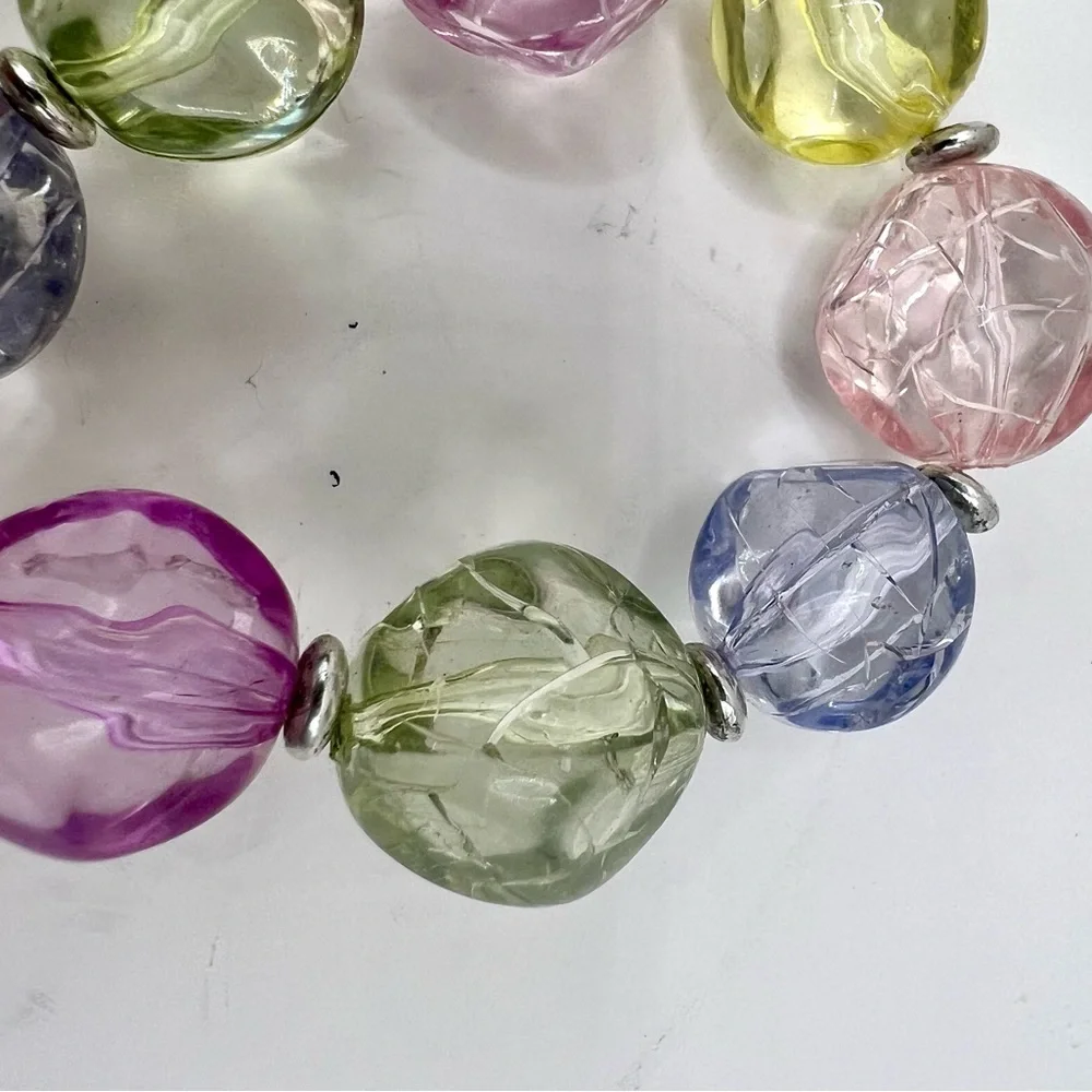 Vintage Pastel Crackle Lucite Bead Necklace - Picture 4 of 5